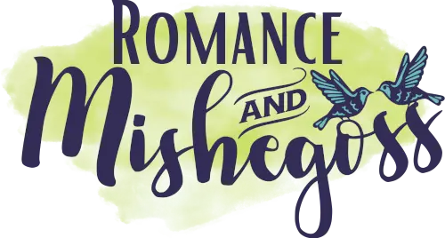Romance and Mishegoss logo with 2 small birds