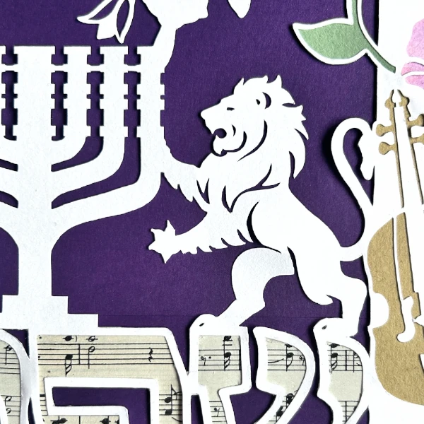 Close up of lion of Judah papercut detail